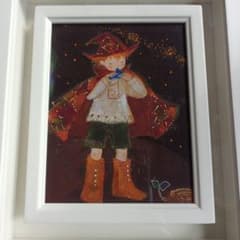 前田麻里 「オカリナを吹く少年」 美品 現代洋画家 メルヘン タイム