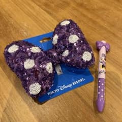 ディズニーリゾート 新商品 ミニー ヘアゴム パープル ミニー2色ボールペン
