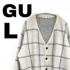 【GU】ブラッシーニットVネックカーディガン(チェック)のサムネイル