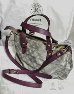 russetラシットハンドバッグショルダー2wayレザーパープル×グレー 