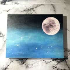 【一点もの】月 夜空 静けさ アクリル画 オリジナル原画　インテリアのサムネイル