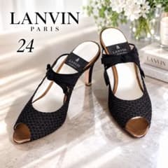 LANVIN ランバン オープントゥ ミュール サンダル　ブラック 24 LANVIN ランバン オープントゥ ミュール サンダル ブラック 24 - メルカリ