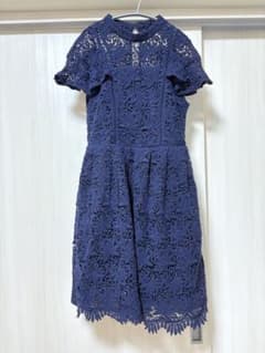 Lily brown 袖フリルレースワンピース ネイビーのサムネイル