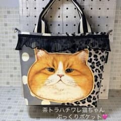 コヤンイサムチョン☆茶トラハチワレ猫ちゃんぷっくりポケットのトート