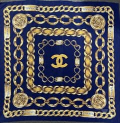 vintage OLD CHANEL 大判スカーフ 青 ブルー - メルカリ