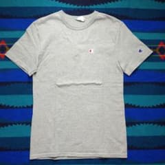 US古着 Champion 半袖Tシャツ ワンポイントロゴ 刺繍ロゴ グレー S
