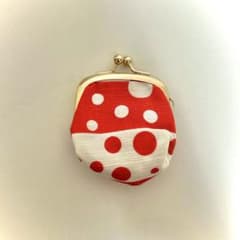 【中古】ブランド不明 ミニがま口 紅白水玉柄のサムネイル