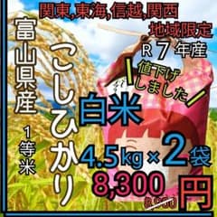 R7年富山県産コシヒカリ白米4.5kg×2袋✳️関東、東海、信越、関西地域