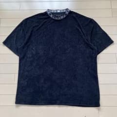 10.27【CRONOS】パイル地 タオルTシャツ L 黒 ロゴ首元デザイン