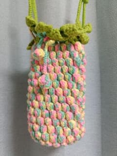 ハンドメイド 手編み 巾着バッグ パステルカラーのサムネイル