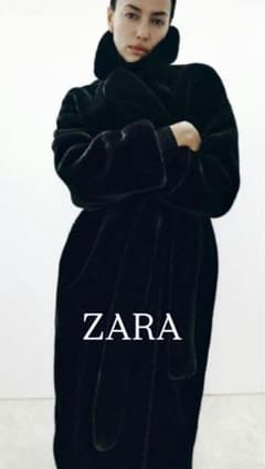 ZARA ブラック エコファー ロングコート - メルカリ