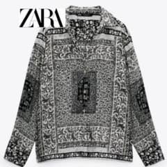 ZARA 長袖シャツ 総柄 モノトーン ペイズリー 花柄 ブラウスのサムネイル