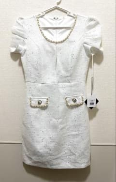 IMPERIAL 新品タグ付 M ホワイト ツイード風 キャバドレス 上品のサムネイル
