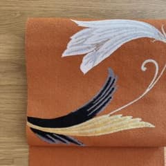 アンティーク 葉模様織出し 名古屋帯 レトロモダン オレンジ 普段着 