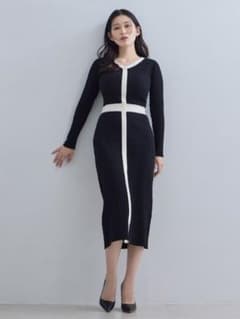 overE オーバーイー タイト風ワイドリブニットワンピース ブラック 90