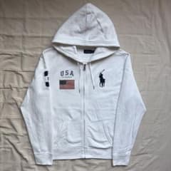 現行】Ralph Lauren ビッグポニー ジップパーカー 星条旗 ホワイト