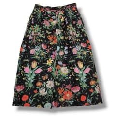 【美品】Gucci グッチ オールド リネン スカート 花柄 フラワー 40 美品】Gucci グッチ オールド リネン スカート 花柄 フラワー 40