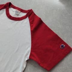 美品Champion ラグランスリーブ Tシャツ Lサイズ ホワイト/レッドのサムネイル