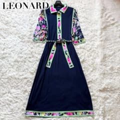 美品✨レオナール ワンピース トリム 花柄 シルク ベルト フラワー