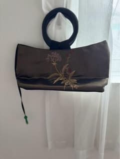 Japanese-style bag, floral embroidery, formal handbag