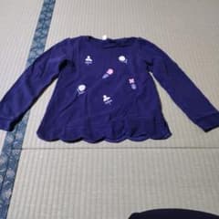 キッズ 長袖カットソー ネイビー 花柄刺繍 スカラップ裾のサムネイル