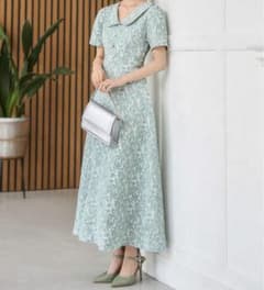 ジャガード パフスリーブ ドレス　ロングワンピースのサムネイル