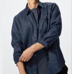 UNIQLOプレミアムリネン長袖シャツ ネイビー Mサイズ - メルカリ