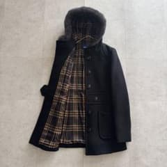 バーバリーブルーレーベル コート ノバチェック 2WAY 黒 40 カシミヤ混