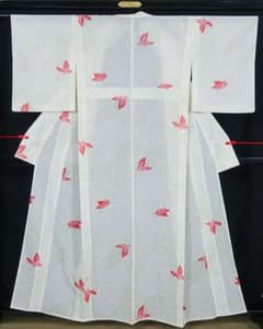 夏物 洗える夏のきもの 絽小紋 幾何学柄に舞飛ぶ蝶々 ポリエステル