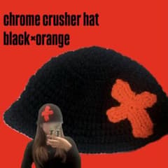 クロム クラッシャーハット オレンジ×ブラック ハンドメイド 十字架 ビーニーのサムネイル