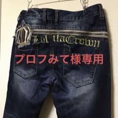Y2K ロリータジーンズ(Loieata )デニムパンツ XLゴールドクラウンのサムネイル
