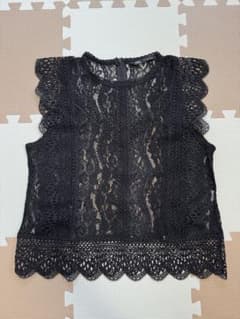 ZARA ノースリーブ レーストップス ブラック Lサイズのサムネイル