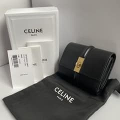 セリーヌ CELINE スモールトリフォールドウォレット16セーズ コンパクトウォレット レザー ブラック 10F523CQ7 中古 新入荷 OBB0507 CELINE（セリーヌ） スモールトリフォールドウォレット16セーズ