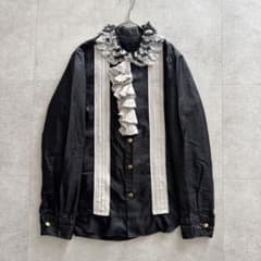 トリココムデギャルソン　AD2011　シャツ　ブラウス　フリル　金ボタン　S　黒 トリココムデギャルソン AD2011 シャツ ブラウス フリル 金ボタン S 黒