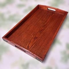 【新品 未使用】木製 盆 長方形 取っ手付き 漆器風のサムネイル