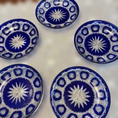 色被せ切子 皿 5枚セット ブルー プレート ガラス食器のサムネイル