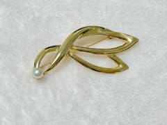 ゴールドリーフ型ブローチ パール付き 69mm 昭和レトロ ヴィンテージ