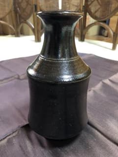 和風 陶器 花瓶 壺 黒釉 鉄釉 グラデーション フラワーベース 高さ23cm