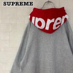 希少XLサイズ】シュプリーム☆フードロゴ グレー＆ レッド パーカー