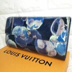 ルイヴィトン ヴェルニ イカット フラワー花柄 ローズ 長財布 ブルー 