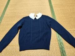 襟付き ケーブルニット 長袖 ネイビーのサムネイル