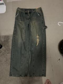 ワイドシルエット デニムパンツ ダメージ加工のサムネイル