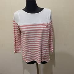 バーバリーのホワイト/ピンク ストライプ 五分袖 Tシャツのサムネイル