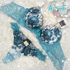 A～F❤ターコイズブルー✨ゴージャスフラワー/バック透け ブラ＆T