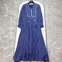 極美品♡24SS ヌキテパ コットンボイル ストライプギャザードレス