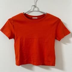 ジーユー Ｔシャツ クルーネック 半袖 無地 Ｓ 橙 綿 カジュアル　オレンジのサムネイル