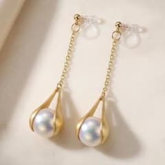 新品 イヤリング ノンホールピアス ロング 揺れる パール 金アレ対応 上品