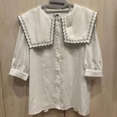 ビッグカラー 刺繍入り ブラウス ホワイトのサムネイル