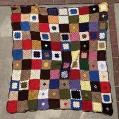 ヴィンテージ　ハンドメイド　ニット　ブランケット　パッチワーク　ラグ　アート ヴィンテージ ハンドメイド ニット ブランケット パッチワーク ラグ アート