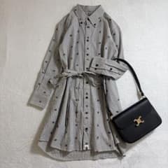 A Bathing Ape/長袖刺繍総柄シャツワンピース/ストライプ/リボンXS A Bathing Ape/長袖刺繍総柄シャツワンピース/ストライプ/リボンXS